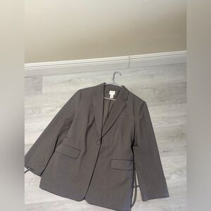 H&M Taupe Tailored Blazer – Single Button Structured Office Jacket – Size L